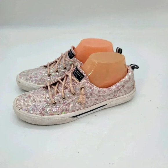 Sperry Pier Wave Leopard Blush Pink Sequin Shoes Women's Size 5.5 - Picture 1 of 9